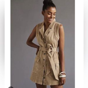 Pilcro Anthropologie Utility Denim Button Down Shirt Dress Sleeveless